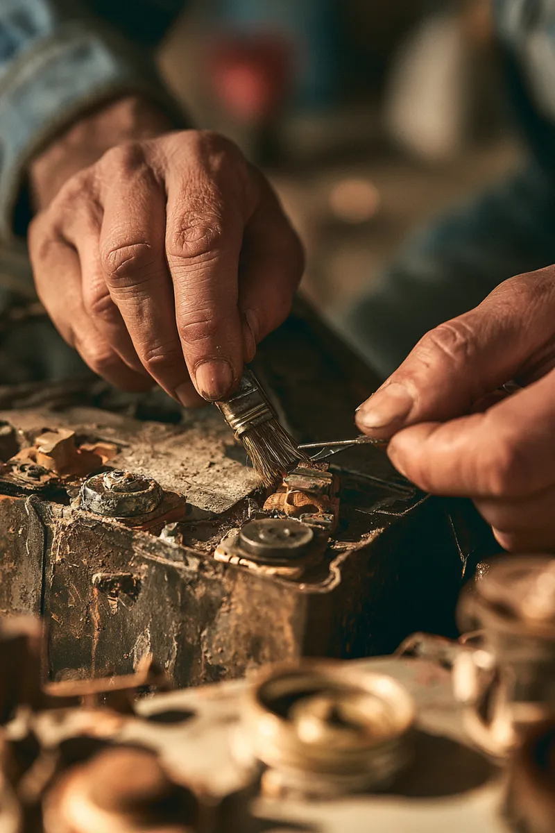 Cleaning corroded battery terminals during a starting-system repair