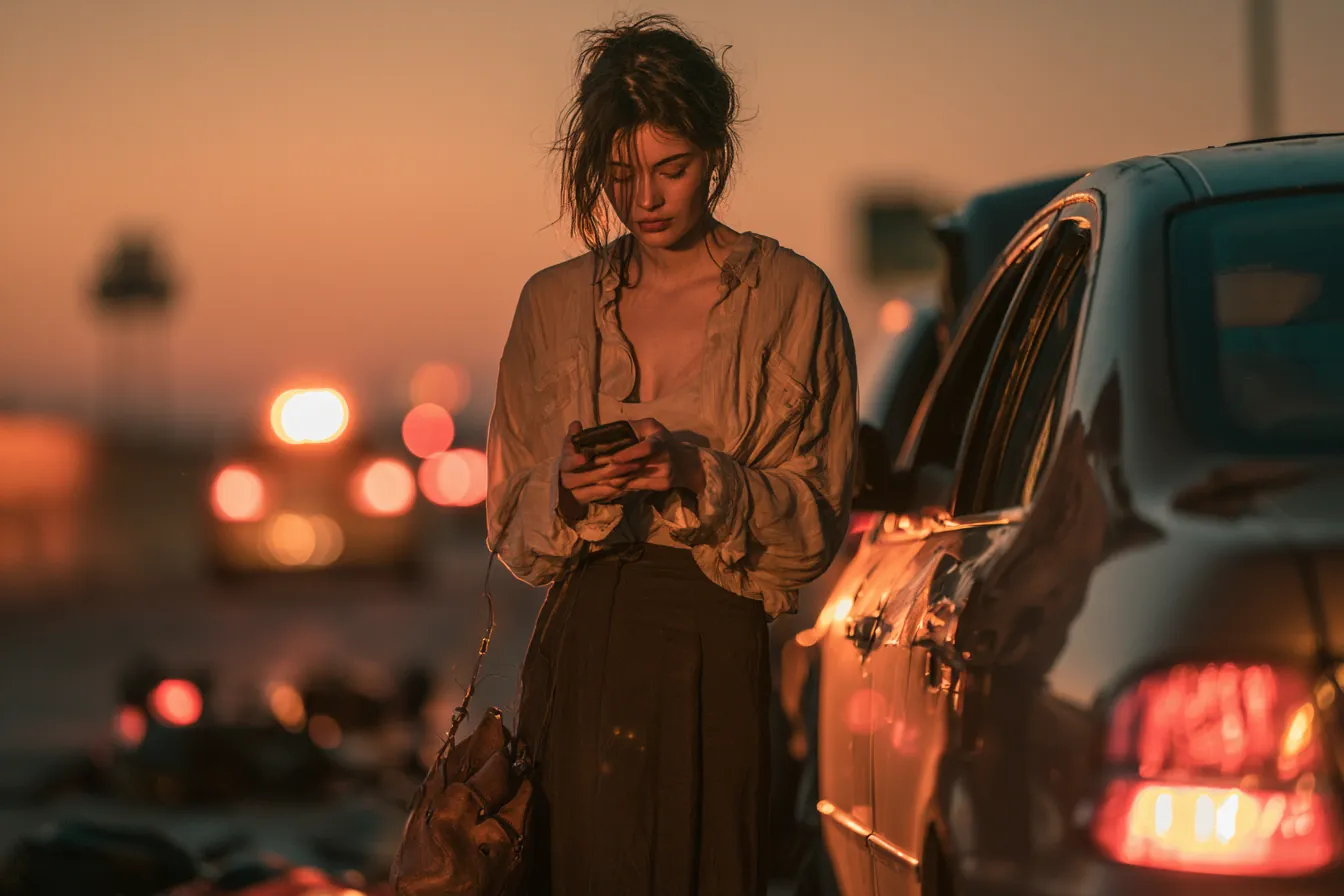 Driver beside a broken-down sedan needing an emergency auto repair loan